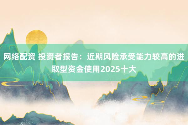 网络配资 投资者报告:近期风险承受能力较高的进取型资金使用2025十大